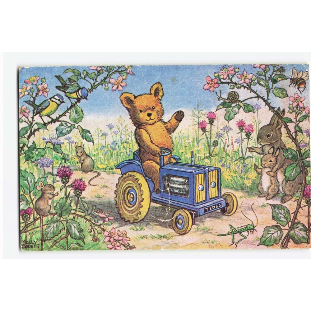 Molly Brett Teddys Tractor Vintage Postcard Medici Society London Pk 325